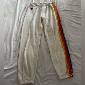 Cream Aviator Nation Striped Sweats